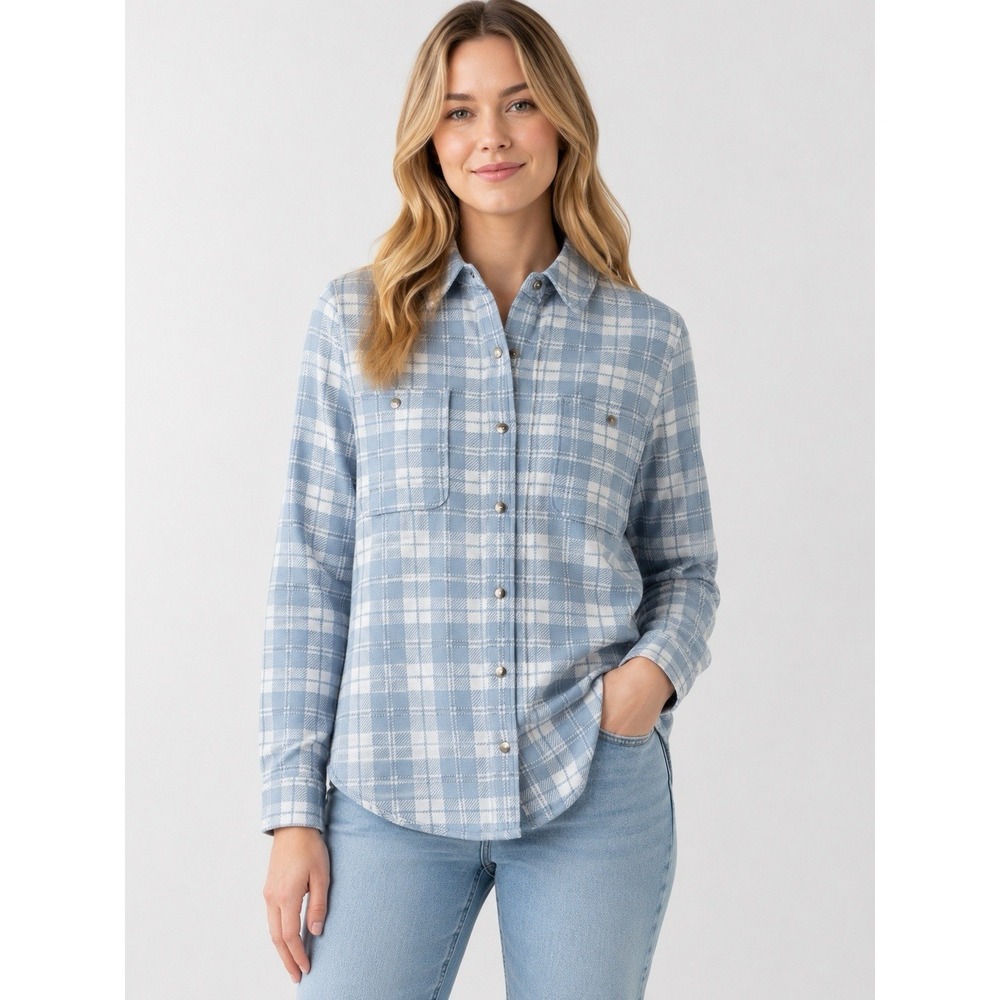 Workshop Republic‎ Clothing Blue White Plaid Shacket Button Front Small NWT